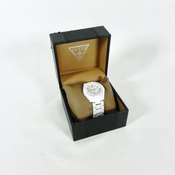 NWT Guess Ladies Mother-Of-Pearl Watch | White Ceramic with Crystals Wristwatch - Picture 2 of 10